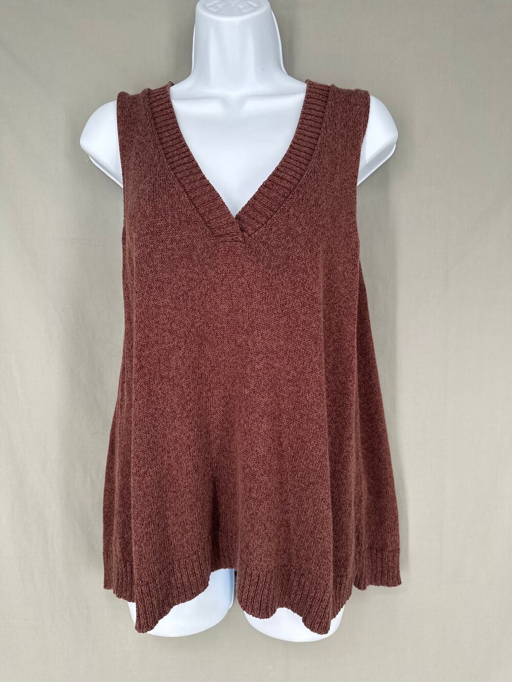 Anthropologie Top Womens Small Brown Knit V Neck Sweater Sleeveless Flowy Beach